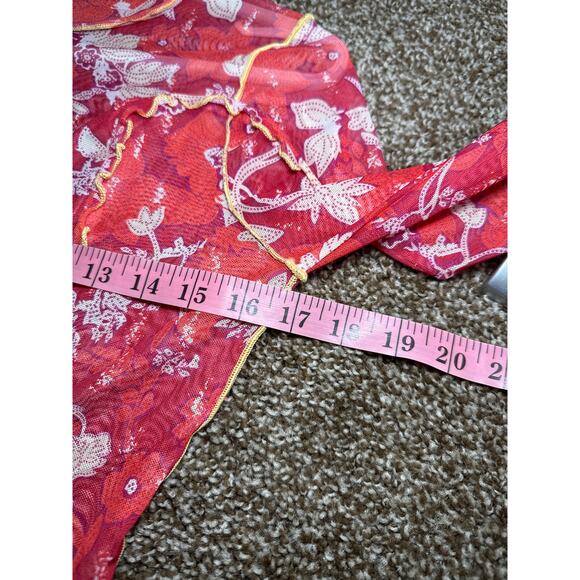 Womens floral mesh crinkle long sleeve top medium y2k festival boho goth - Picture 7 of 9